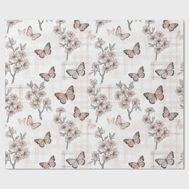 Papier Cadeau Fleur d'Élégant Papillon (6) (Plat)