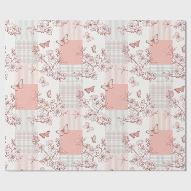 Papier Cadeau Fleur d'Élégant Papillon (7) (Plat)