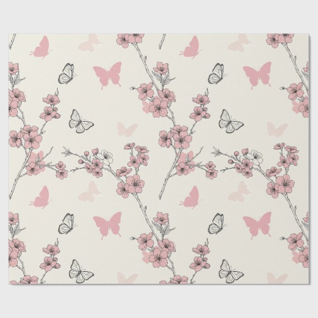 Papier Cadeau Fleur d'Élégant Papillon (9) (Plat)