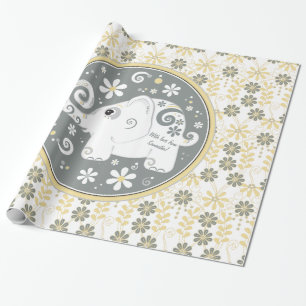 Papier Cadeau Fleur d'éléphant jaune gris blanc fantaisie