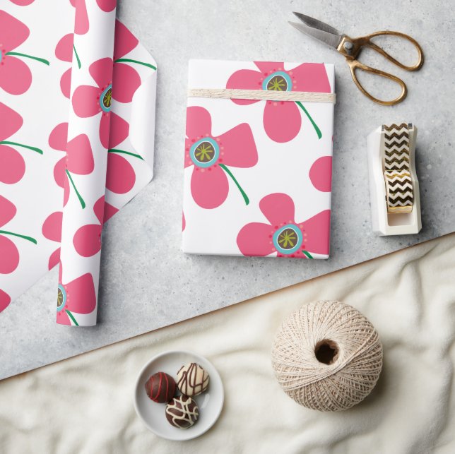 Papier Cadeau Fleur d'été Douce Marguerite Rose Cadeau Capriceux (Artisanat)