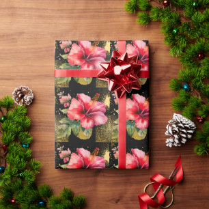 Papier Cadeau Fleur d'Hibiscus d'Hawaï thème de Noël