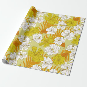 Papier Cadeau Fleur d'Hibiscus Jaune Hawaïen Tropical