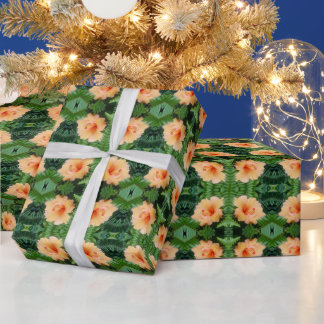 Papier Cadeau Fleur d'Hibiscus orange avec des fougères