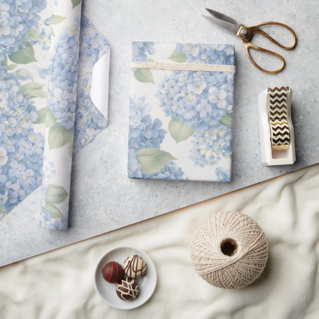 Papier Cadeau Fleur d'Hydrange Bleue en Fleurs (Artisanat)