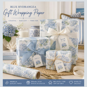Papier Cadeau Fleur d'Hydrange Bleue en Fleurs