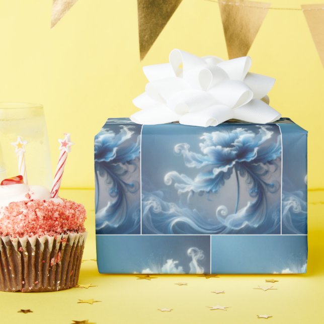 Papier Cadeau Fleur d'Imaginaire Bleu Fancy (Fête d'anniversaire)