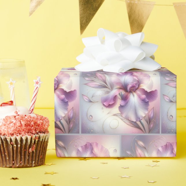 Papier Cadeau Fleur d'iris avec gravure en or (Fête d'anniversaire)