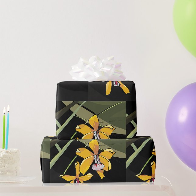 Papier Cadeau Fleur d'orchidée jaune Botanique Tropicale (Créateur téléchargé)