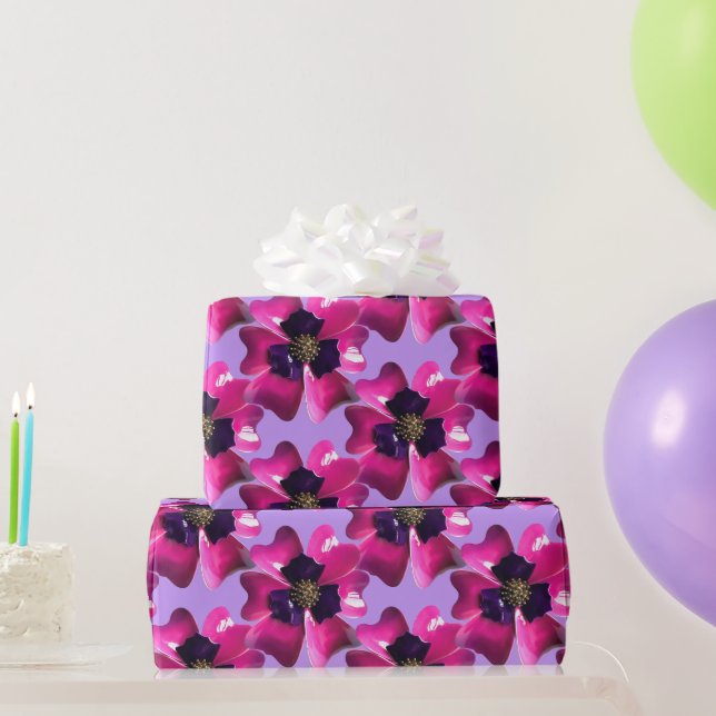 Papier Cadeau Fleur d'Orchidée Violette Tropicale Groovy Hippie  (Cadeaux de fête)