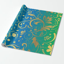Fleur dorée sur fond dégradé vert et bleu