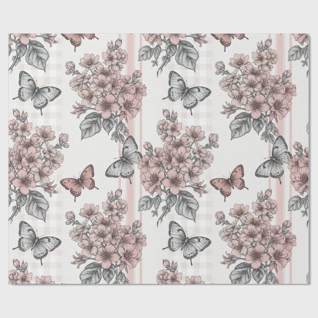 Papier Cadeau Fleur Élégante de Papillon (1) (Plat)
