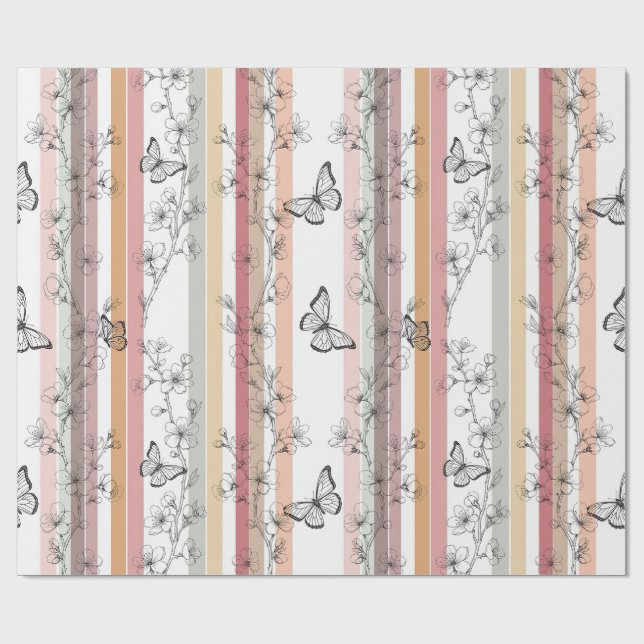 Papier Cadeau Fleur Élégante de Papillon (10) (Plat)