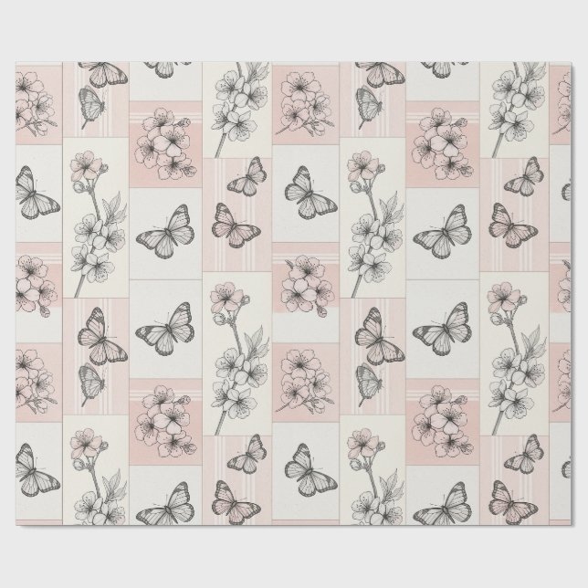 Papier Cadeau Fleur Élégante de Papillon (8) (Plat)