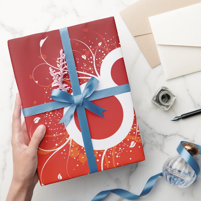Papier Cadeau Fleur Élégante Numéro 8 Abstrait Rouge (Créateur téléchargé)