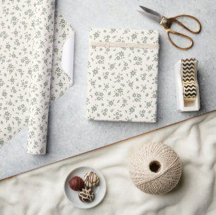 Papier Cadeau Fleur florale discrète beige sage Cottagecore neut