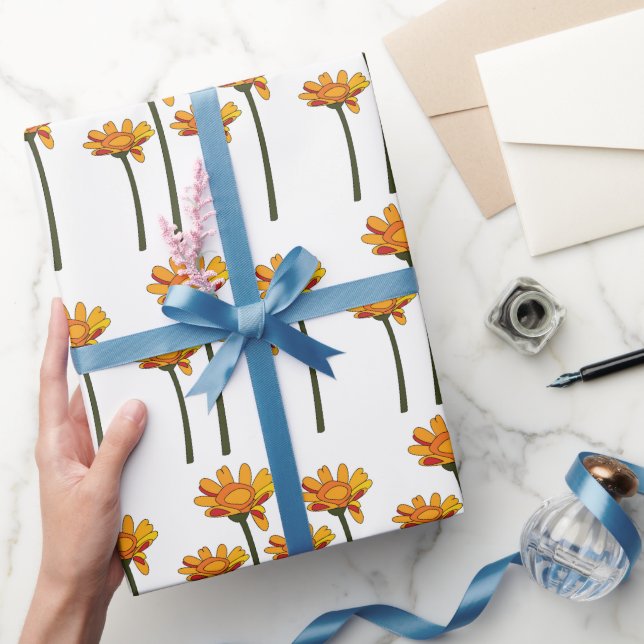 Papier Cadeau Fleur Florale Orange Rouge Fantaisiste (Cadeaux)