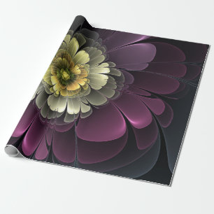 Papier Cadeau Fleur fractale grise pourpre moderne abstraite