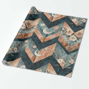 Papier Cadeau Fleur géométrique rustique avec croissants de lune