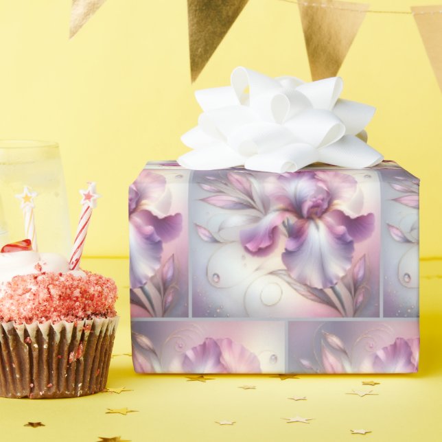 Papier Cadeau Fleur Iris Avec Étapes Or (Fête d'anniversaire)