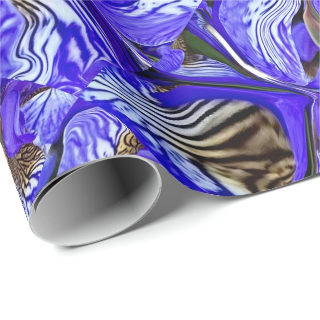 Papier Cadeau Fleur Iris Violet / Esthétique / Carrelé / (Coin rond)