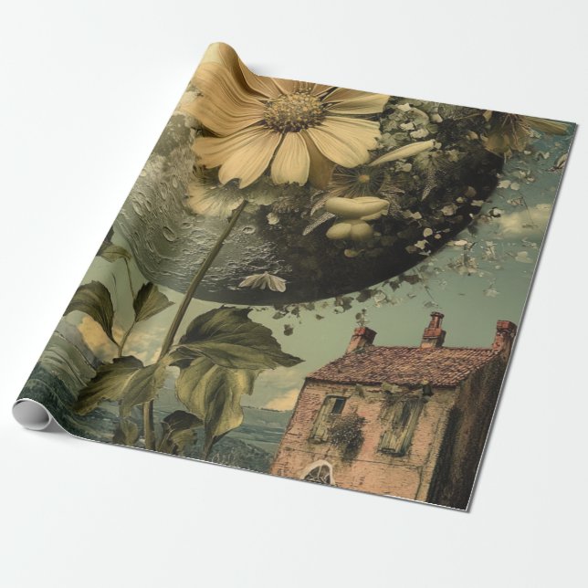 Papier Cadeau Fleur Lune et charme Vintage (Déroulé)