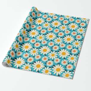 Papier Cadeau Fleur marguerite blanche et orange sans couleur