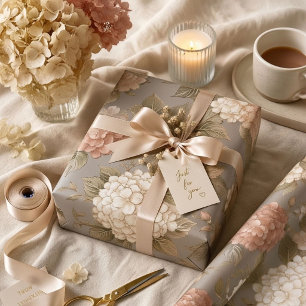 Papier Cadeau Fleur neutre Cottagecore Hydrangea beige