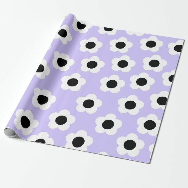 Papier Cadeau Fleur noire et blanche mignonne avec Arrière - pla (Déroulé)