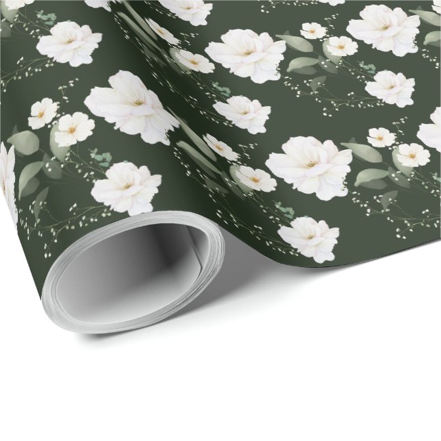 Papier cadeau Fleur noire Rose blanche (Coin rond)