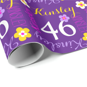Papier Cadeau Fleur nom personnalisé âge 46e anniversaire viol