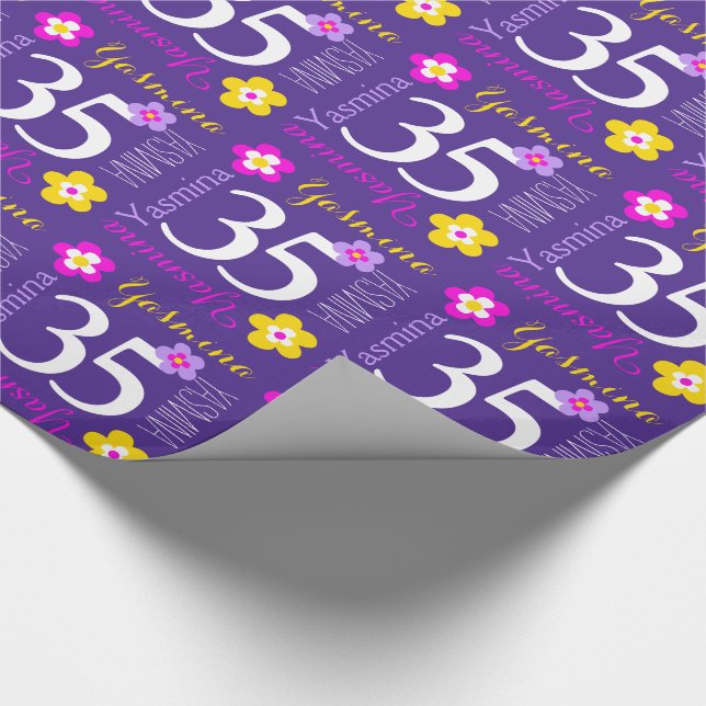 Papier Cadeau Fleur nom personnalisé Yasmina 35e anniversaire (Coin)