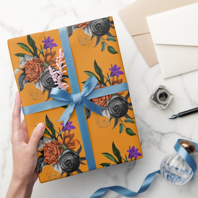 Papier Cadeau Fleur orange et violette  (Cadeaux)