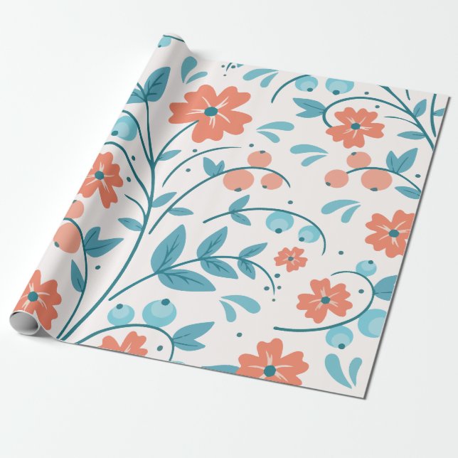 Papier Cadeau Fleur orange minimaliste (Déroulé)