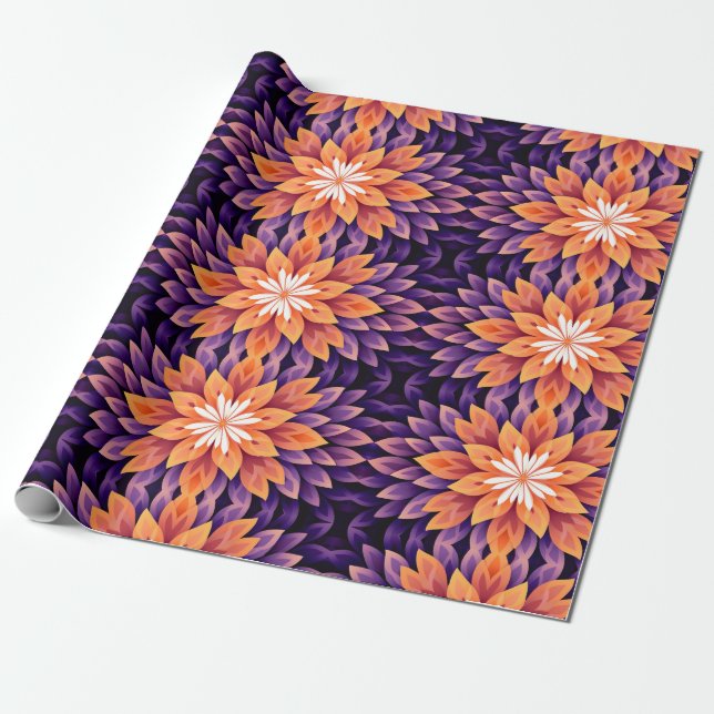 Papier Cadeau Fleur orange violet blanc (Déroulé)
