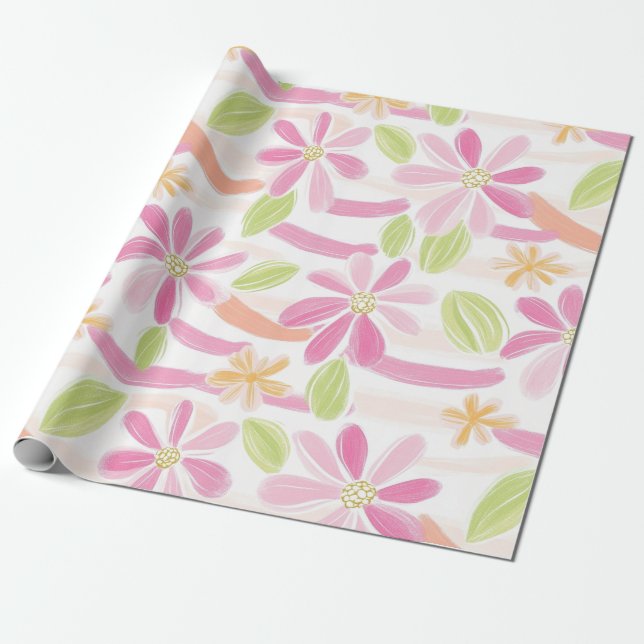 Papier Cadeau Fleur pastel rétro (2) (Déroulé)