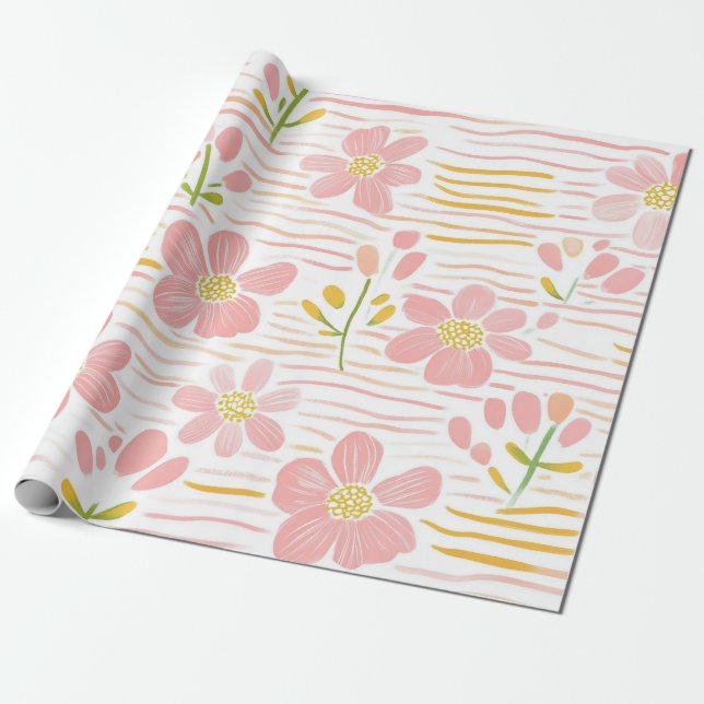 Papier Cadeau Fleur pastel rétro (6) (Déroulé)