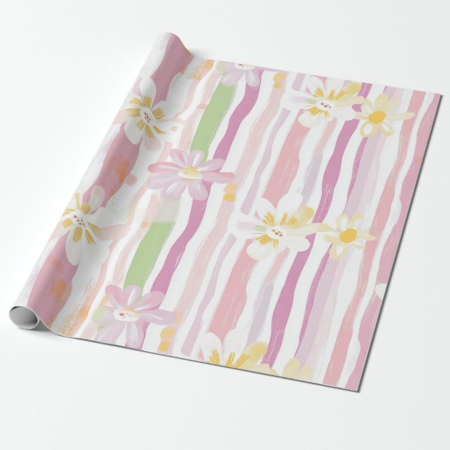 Papier Cadeau Fleur pastel rétro (9) (Déroulé)