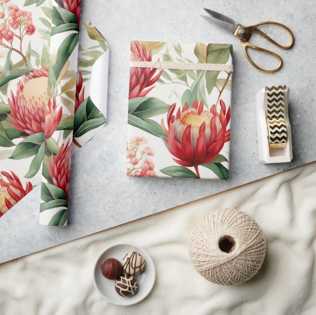 Papier Cadeau Fleur Protea autochtone australienne II (Artisanat)