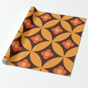 Papier Cadeau Fleur rétro sur feuille de cercle orange du milieu