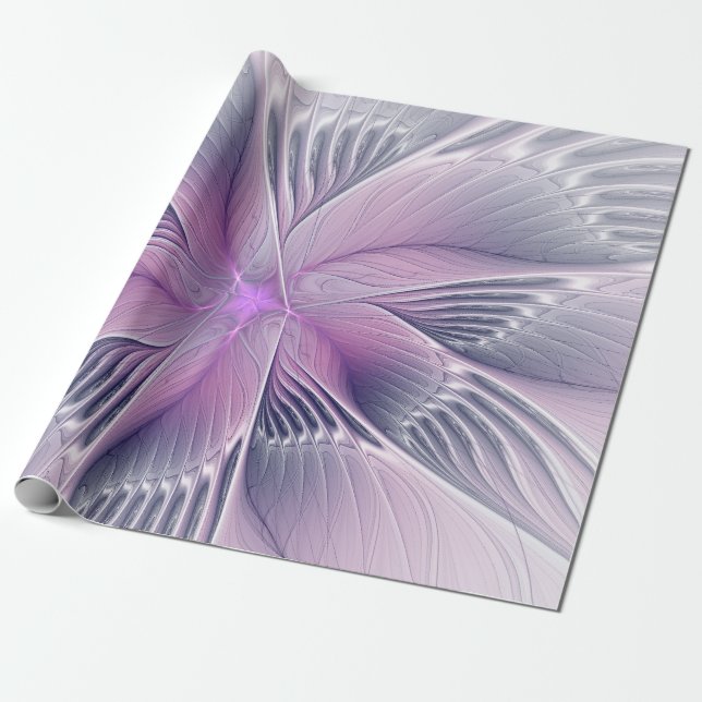 Papier Cadeau Fleur Rose Assez Moderne Art Fractal Abstrait (Déroulé)