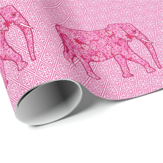 Papier Cadeau Fleur - rose fuchsia (Coin rond)