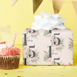 Papier Cadeau Fleur rose girly aquarelle âge élégant anniversair