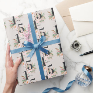 Papier Cadeau Fleur rose girly aquarelle âge élégant anniversair