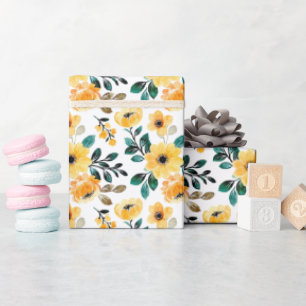 Papier Cadeau Fleur rose jaune pâle motif élégant