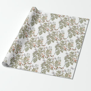 Papier Cadeau Fleur Rose rose Papillon Floral Vintage