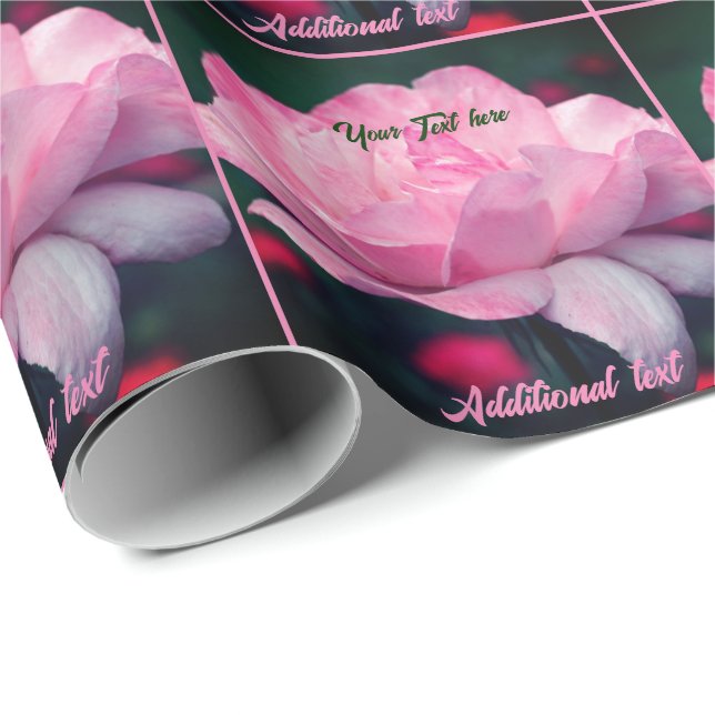 Papier Cadeau Fleur rose rose personnalisée (Coin rond)