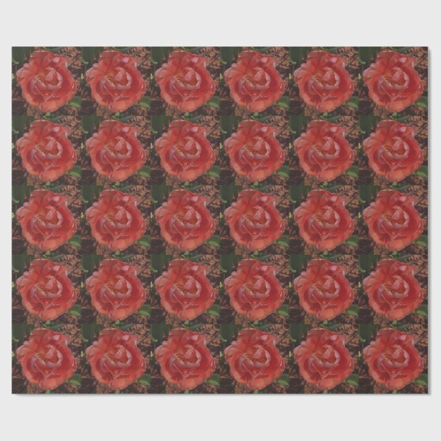 Papier Cadeau fleur rouge  (Plat)