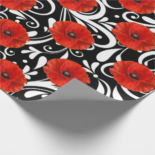 Papier Cadeau Fleur rouge crapaud Noir Blanc Glam