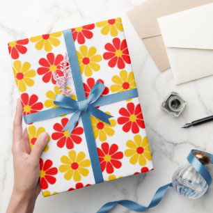 Papier Cadeau Fleur rouge et jaune